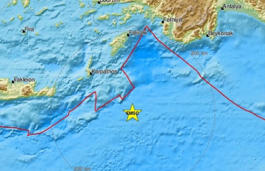 Tërmet i fortë në juglindje të Karpathos në Greqi