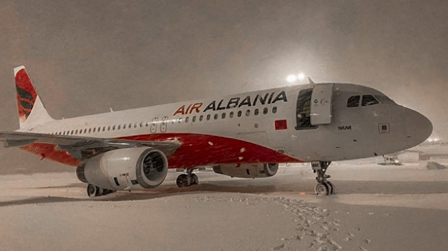Stuhia e borës bllokon aeroplanin e ‘Air Albania’ në Stamboll