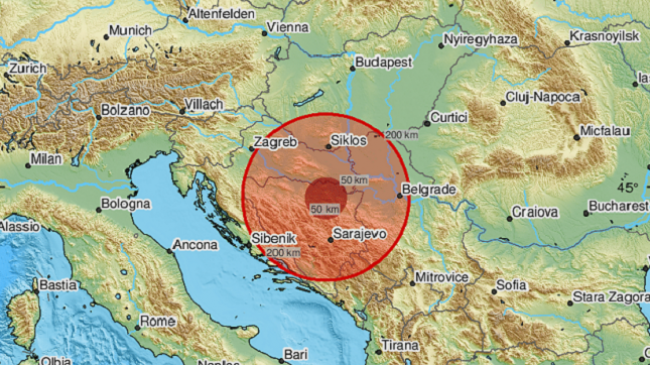 Një tërmet me magnitudë 4.3 dridhë Bosnjën dhe Hercegovinën