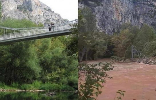 Dy fotografi që ilustrojnë shkallën e katastrofës nga përmbytjet në Greqi